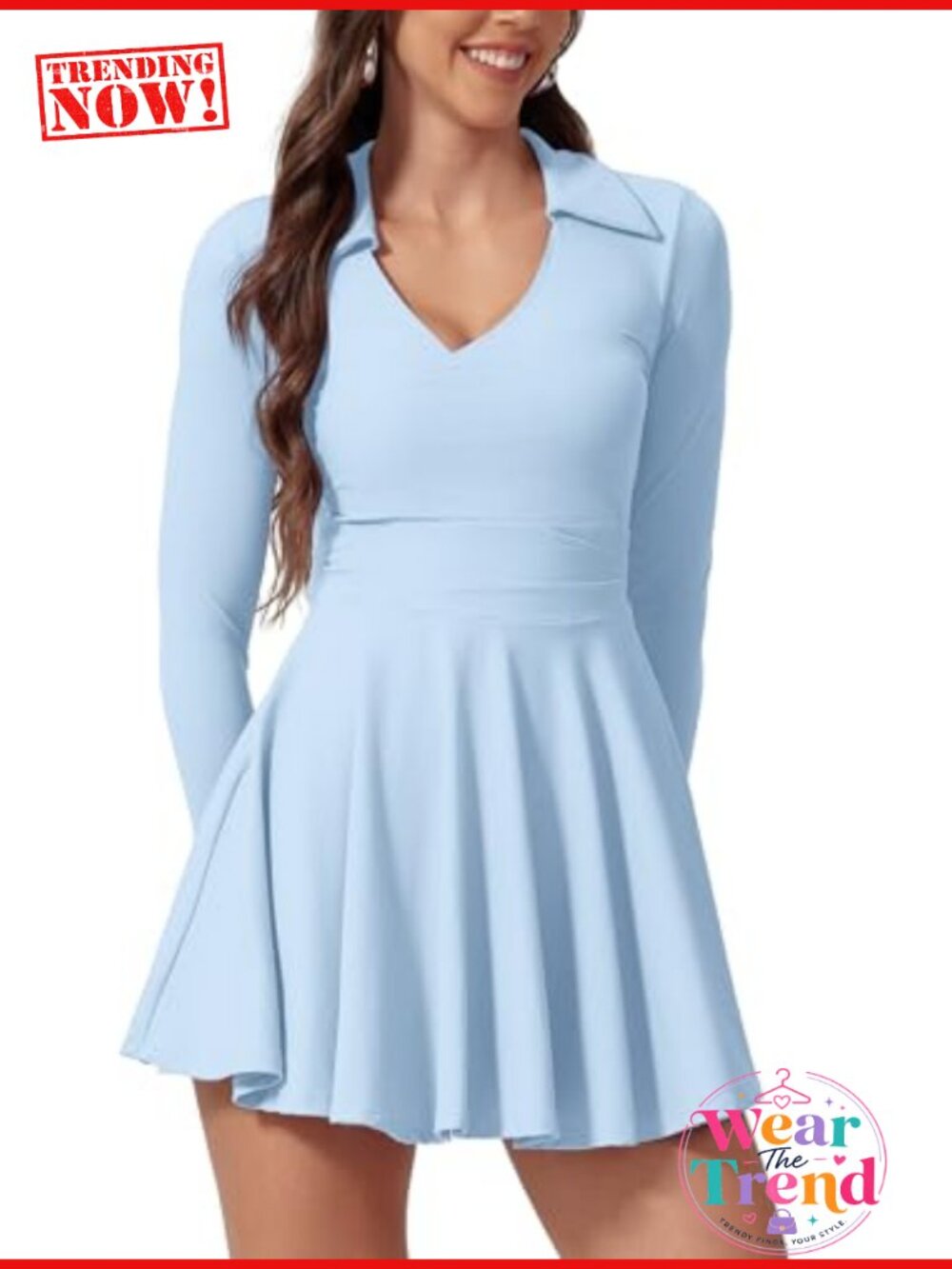 Long Sleeve Tennis Dress with Built-in Shorts Pocket Mini Active Dress